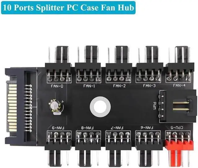 Alt view image 3 of 6 - 4-Pin PWM Fan Power Supply Cable 1 to 10 Splitter 10 Way Hub 15 Pin SATA Powered PC Case Internal Motherboard Fan Power Extension Cable Cord for ATX Computer Case 4-Pin and 3-Pin Cooling Fans