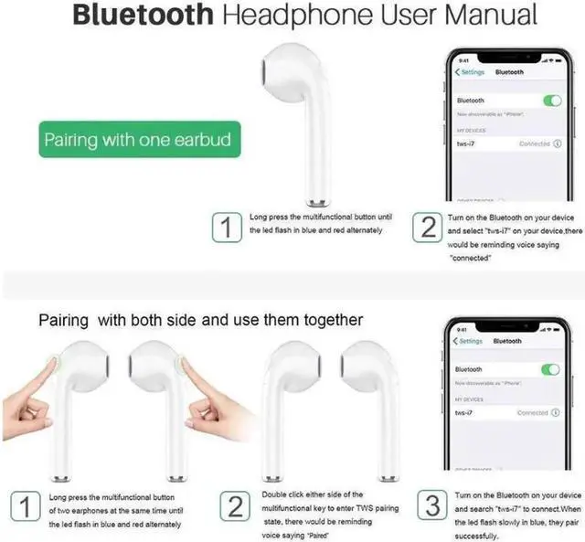 Alt view image 3 of 6 - Wireless Earbuds Bluetooth Headphones Stereo Earphone with Built-In Mic with Charging Case Cordless Sport Headsets for AirPods iPhone XS XR X 8 7 plus 6 6s plus Android Samsung Galaxy