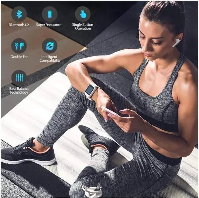 Alt view image 5 of 6 - Wireless Earbuds Bluetooth Headphones Stereo Earphone with Built-In Mic with Charging Case Cordless Sport Headsets for AirPods iPhone XS XR X 8 7 plus 6 6s plus Android Samsung Galaxy