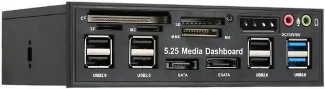 Main image of Multi-Function USB 3.0 Hub eSATA SATA Port Internal Card Reader PC Dashboard Media Front Panel Audio for SD MS CF TF M2 MMC Memory Cards Fits 5.25" Bay