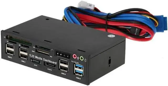 Alt view image 6 of 6 - Multi-Function USB 3.0 Hub eSATA SATA Port Internal Card Reader PC Dashboard Media Front Panel Audio for SD MS CF TF M2 MMC Memory Cards Fits 5.25" Bay