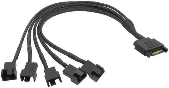 Alt view image 2 of 5 - JAENFONG 15Pin to 5-Port 3pin/4pin Adapter Cable Black Nylon Braided Cooling Fan Sleeved Power Splitter Extension Cord Wire