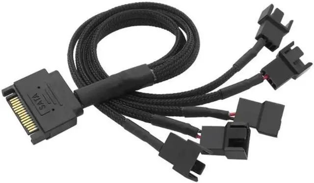 Main image of JAENFONG 15Pin to 5-Port 3pin/4pin Adapter Cable Black Nylon Braided Cooling Fan Sleeved Power Splitter Extension Cord Wire