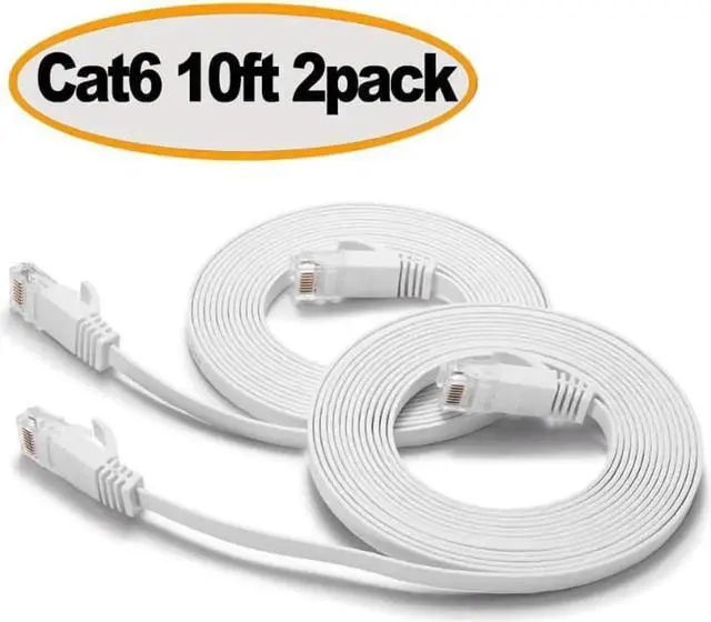 Main image of Cat 6 Ethernet Cable - Flat Internet Network Cable - Cat6 Ethernet Patch Cable Short - Cat 6 Computer LAN Cable with Snagless RJ45 Connectors (10Ft-2pack-White)