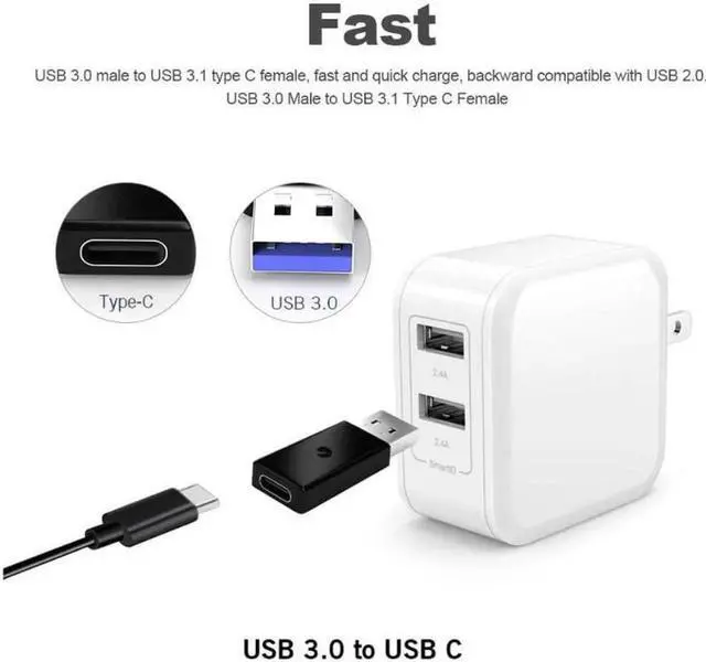 Alt view image 2 of 4 - USB 3.0 Male to USB 3.1 Type C Female Data Converter USB 3.0 to USB-C Female Adapter Port for Laptop Phone Black Converter