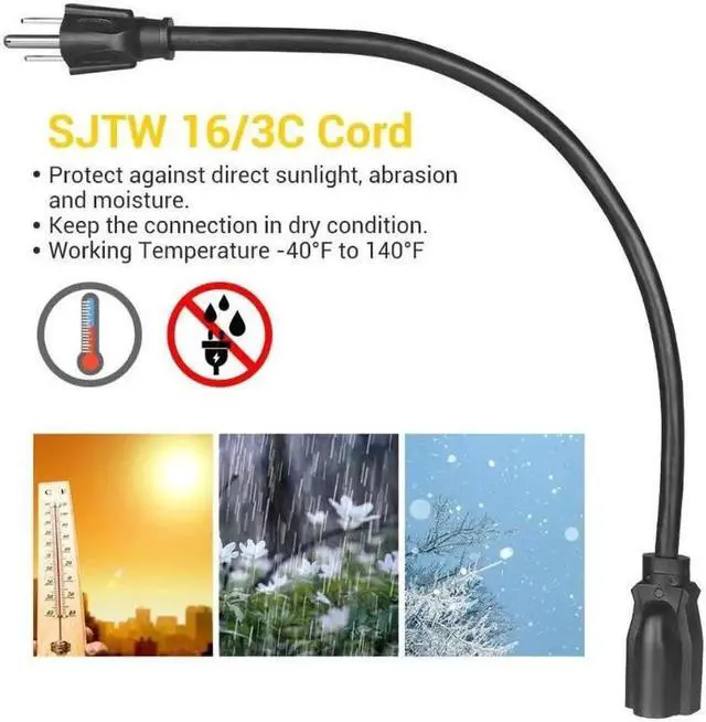 Alt view image 2 of 6 - 10 Pack Short Extension Cord 1 Foot Power Cord 16 AWG SJTW Weatherproof Extension Cable for Indoor Outdoor Use 3 Prong Grounded Outlets Plugs NEMA 5-15P to NEMA 5-15R Black UL Listed
