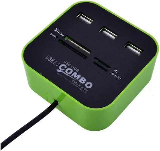 Alt view image 3 of 4 - Laptop LED Light Multi-Function 7 Slots USB 2.0 Comb USB Hub Card Reader Green