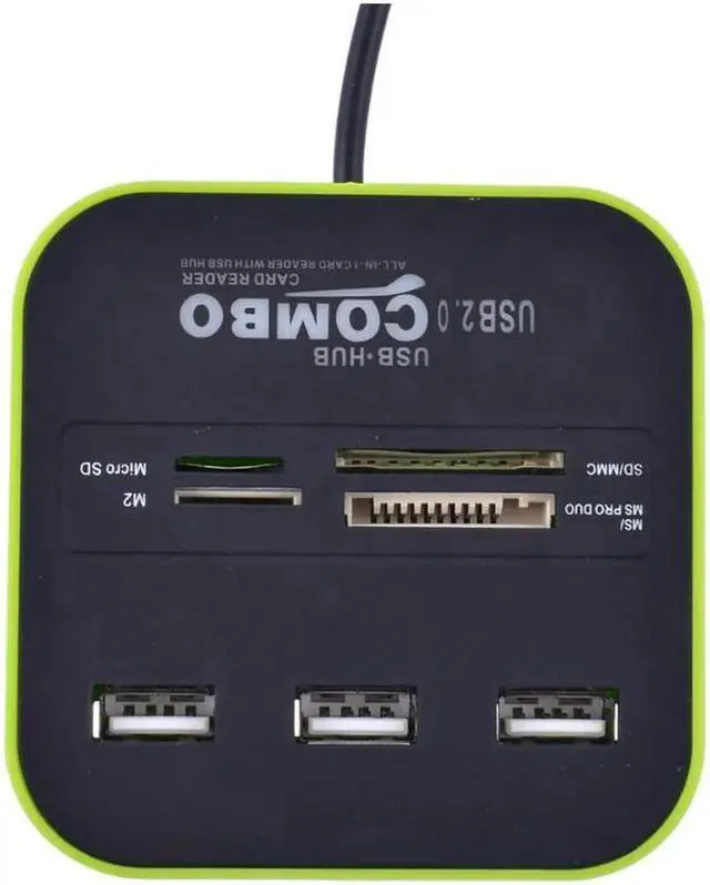 Alt view image 4 of 4 - Laptop LED Light Multi-Function 7 Slots USB 2.0 Comb USB Hub Card Reader Green