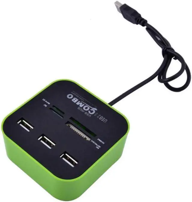 Alt view image 2 of 4 - Laptop LED Light Multi-Function 7 Slots USB 2.0 Comb USB Hub Card Reader Green