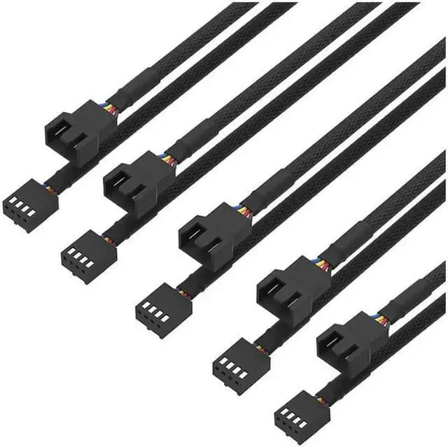 Alt view image 7 of 7 - 5 Pack 4 Pin PWM Fan Power Extension Cable with Black Sleeved Braided,CPU Cooler 4Pin Male to Female Adapter Cord for Computer ATX Case 4 Pin 3 Pin Cooling Fan - 15.7 Inch ,Black
