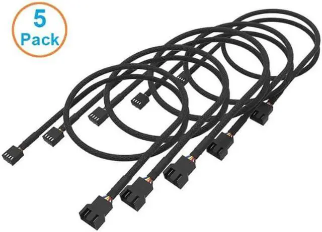Main image of 5 Pack 4 Pin PWM Fan Power Extension Cable with Black Sleeved Braided,CPU Cooler 4Pin Male to Female Adapter Cord for Computer ATX Case 4 Pin 3 Pin Cooling Fan - 15.7 Inch ,Black