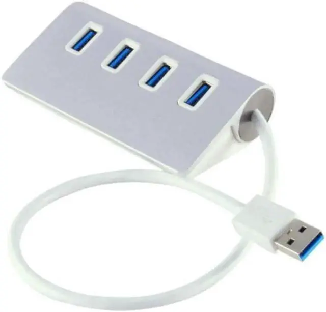 Main image of Silver Aluminum 4 Port USB 3.0 Hub up to 5Gbps Super High Speed Data Transfer for MacBook Air, Mac Mini, iMac, Laptop, PC, USB Flash Drives and More