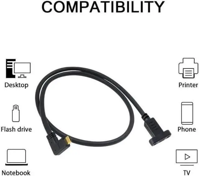 Alt view image 5 of 6 - Poyiccot 90 Degree USB C Male to Female Extension Cable 2feet/60cm, Right Angled USB 3.1 Type C Extender Charging & Sync Cable with Panel Mount Screw Hole (USB C Right M/F)