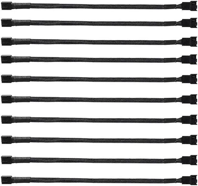 Main image of 10 Pack- 11.8 inch PWM Fan Extension Cable PC Fan Extension Cable Compatible with ATX Case 3 Pin & 4 Pin Cooling Fans Durable Black Nylon Braided Case Fan Extension Cable