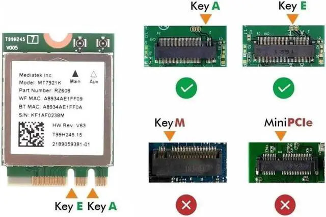 Alt view image 2 of 5 - Wi-Fi 6E MediaTek MT7921k Tri band 1800Mbps 2.4G/5G/6G Bluetooth 5.2 WiFi 6 Wireless Card 802.11AX Windows 10 / 11
