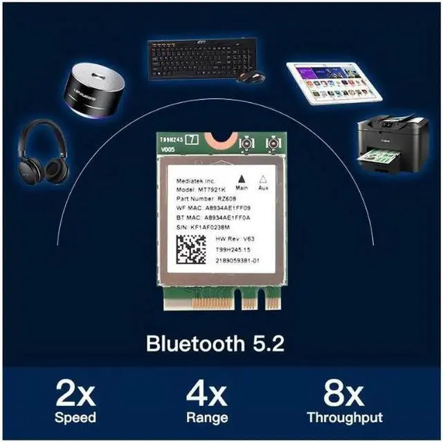 Alt view image 4 of 5 - Wi-Fi 6E MediaTek MT7921k Tri band 1800Mbps 2.4G/5G/6G Bluetooth 5.2 WiFi 6 Wireless Card 802.11AX Windows 10 / 11