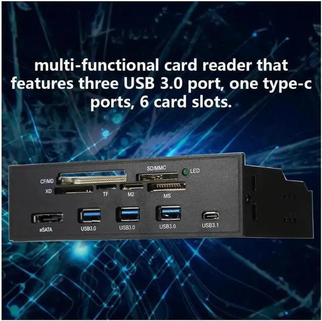 Alt view image 5 of 5 - 5.25" Internal Desktop Front Panel Card Reader Type-C USB 3.1 USB 3.0 Hub Support CF MD XD MMC SD TF M2 MS eSATA