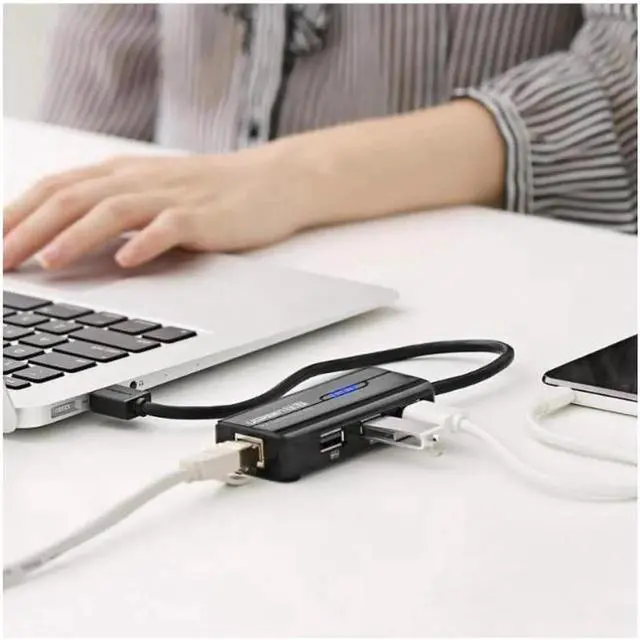 Alt view image 2 of 7 - UGREEN 20264 3 Ports USB 2.0 HUB Splitter + 10/100Mbps RJ45 Ethernet Adapter for Mac, Windows, Linux Systems PC, Cable Length: 28cm