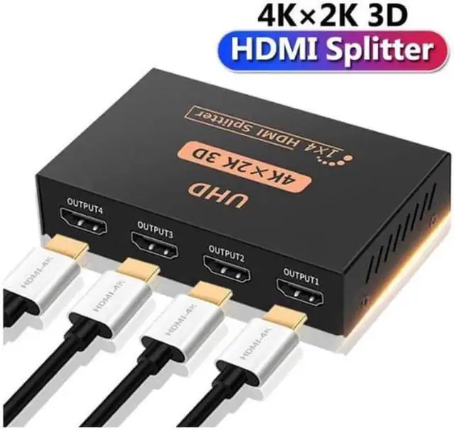 Main image of HDMI Splitter 1 in 4 Out V1.4 Powered 1x4 Ports Box Supports Full Ultra HD 1080P 4K/2K and 3D Resolutions (1 Input to 4 Outputs)