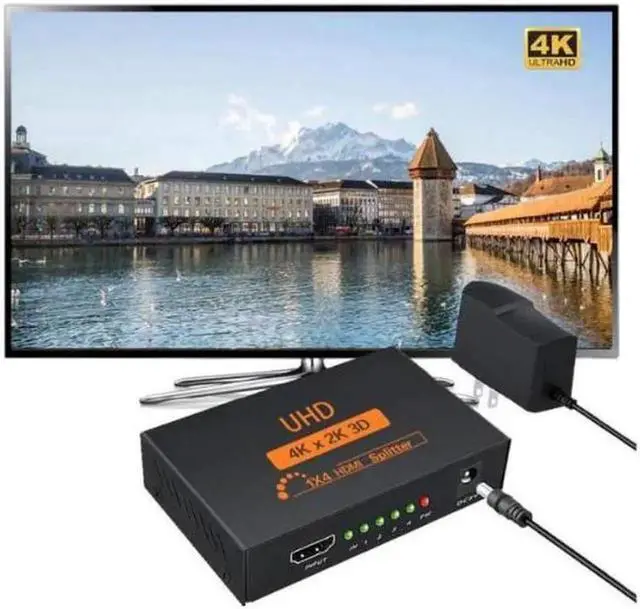 Alt view image 2 of 7 - HDMI Splitter 1 in 4 Out V1.4 Powered 1x4 Ports Box Supports Full Ultra HD 1080P 4K/2K and 3D Resolutions (1 Input to 4 Outputs)