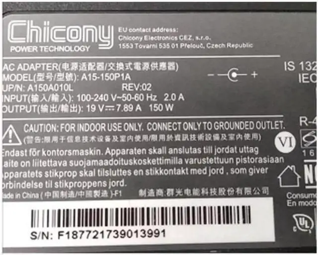 Alt view image 2 of 2 - Chicony A15-150P1A 19V 7.89A 150W A150A010L AC Adapter For CLEVO W650KK1 P955EP6 P950HP6 Laptop Power Supply Charger