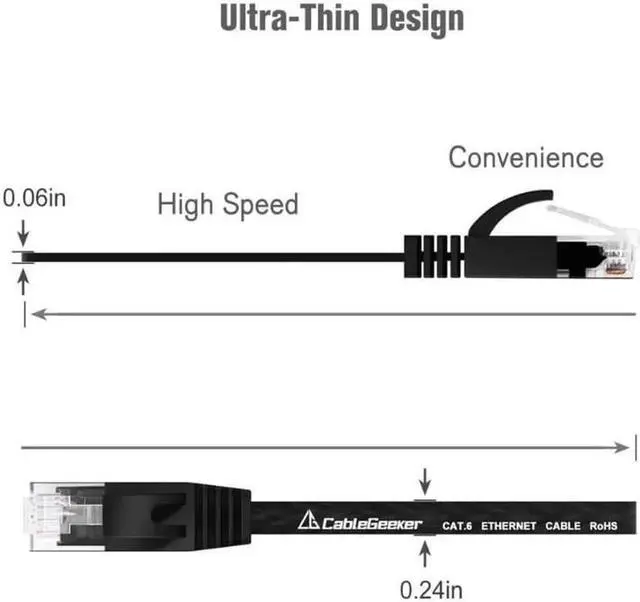 Alt view image 2 of 7 - Cat 6 Ethernet Cable Black 10ft (2 Pack)(at a Cat5e Price but Higher Bandwidth) Flat Internet Network Cable - Cat6 Ethernet Patch Cable Short - Cat6 Computer Cable with Snagless RJ45 Connectors
