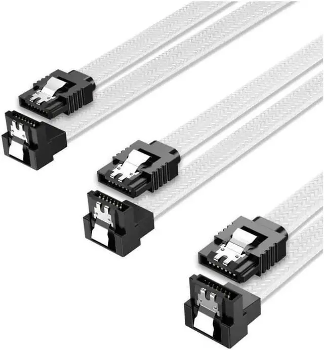 Main image of 3PACK SATA Cable III 3 Pack 90 Degree Straight to Right Angle 6Gbps HDD SDD SATA Data Cable with Locking Latch 50cm 18 Inch for SATA HDD, SSD, CD Driver, CD Writer, White