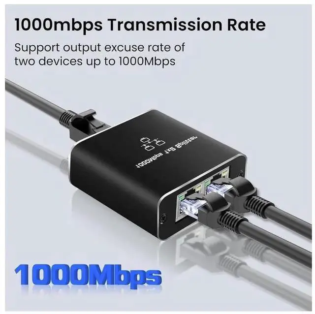 Alt view image 6 of 7 - RJ45 Ethernet Splitter 1 to 2 Out, 1000Mbps Network Splitter with USB Power Cable, Gigabit LAN Internet Splitter Connector for Cat 5/5e/6/7/8, Support Two Devices Working Simultaneously