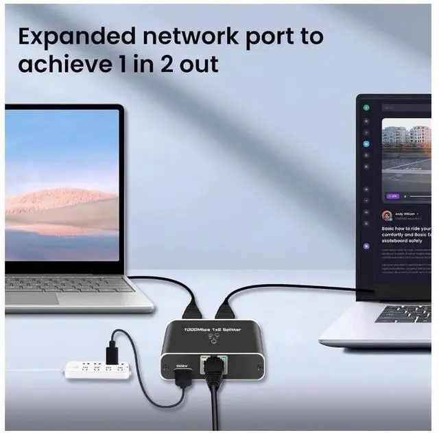 Alt view image 3 of 7 - RJ45 Ethernet Splitter 1 to 2 Out, 1000Mbps Network Splitter with USB Power Cable, Gigabit LAN Internet Splitter Connector for Cat 5/5e/6/7/8, Support Two Devices Working Simultaneously