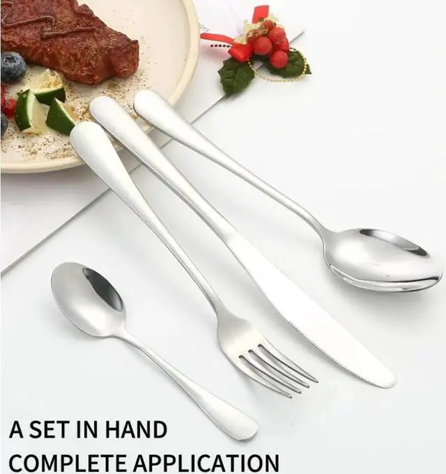 Alt view image 3 of 4 - 24 piece stainless steel cutlery set gift box set hotel cutlery steak knife fork spoon cutlery gift box