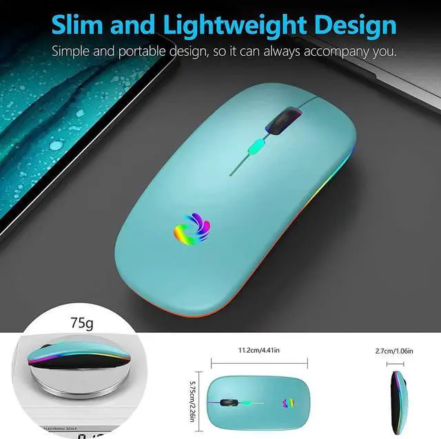 Alt view image 6 of 7 - LED Wireless Mouse, Rechargeable Slim Silent Mice 2.4G Portable Office Optical Mouse with USB Receiver and Type-C Adapter, 3 Adjustable DPI for Laptop, Computer, PC, Notebook, Desktop(Lake Blue)
