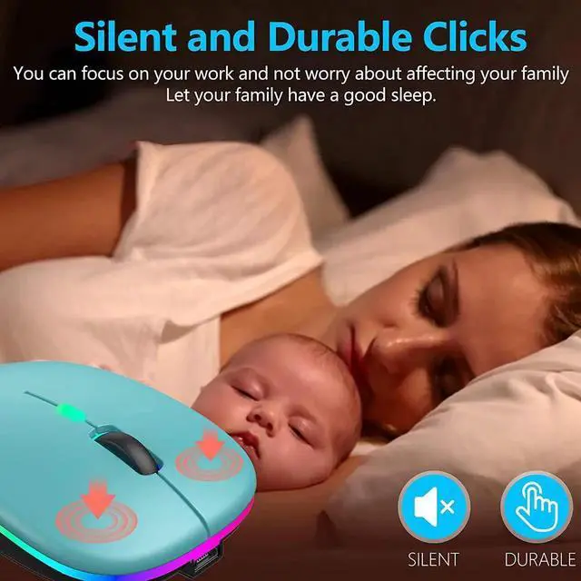 Alt view image 2 of 7 - LED Wireless Mouse, Rechargeable Slim Silent Mice 2.4G Portable Office Optical Mouse with USB Receiver and Type-C Adapter, 3 Adjustable DPI for Laptop, Computer, PC, Notebook, Desktop(Lake Blue)