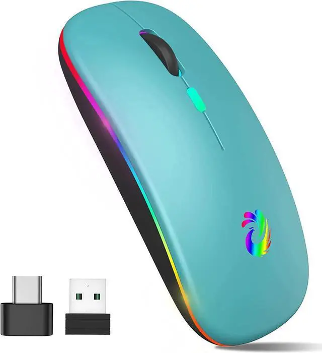 Main image of LED Wireless Mouse, Rechargeable Slim Silent Mice 2.4G Portable Office Optical Mouse with USB Receiver and Type-C Adapter, 3 Adjustable DPI for Laptop, Computer, PC, Notebook, Desktop(Lake Blue)