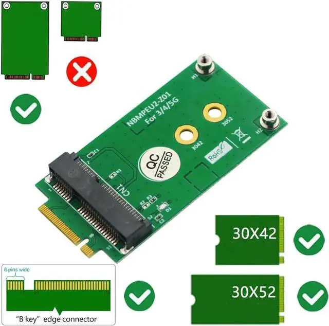 Alt view image 2 of 6 - NGFF M.2 Key B to Mini PCI-E Adapter for 3G/4G/5G GSM LTE Module Mini PCIe Card to Desktop PC (NO SIM Card Slot)