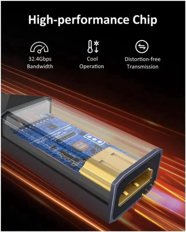 Alt view image 3 of 6 - 8K DisplayPort to HDMI Adapter (DP 1.4 to HDMI 2.1 Female) Uni-Directional Converter 4K 120Hz 8K 60Hz 2K 240Hz for PC Laptop Monitor TV