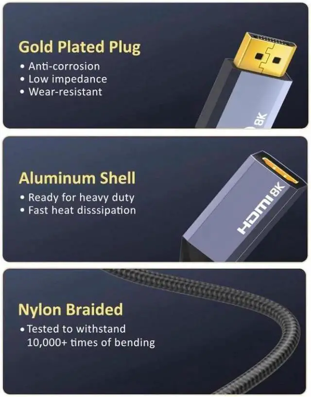 Alt view image 6 of 6 - 8K DisplayPort to HDMI Adapter (DP 1.4 to HDMI 2.1 Female) Uni-Directional Converter 4K 120Hz 8K 60Hz 2K 240Hz for PC Laptop Monitor TV