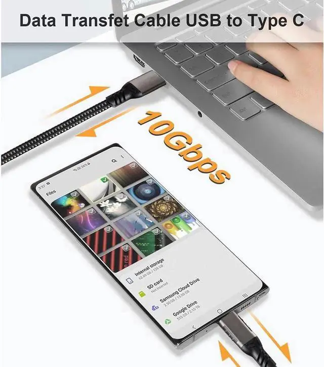 Alt view image 2 of 6 - USB A to USB C 3.1/3.2 Cable, [ 6.6ft/2M], 10Gbps Data Transfer and 60W 3A Fast Charging Cord, Nylon Braided USB 3.2 to USB C Cable for Samsung Galaxy S22 S21 S20 and Other Type-C Devices