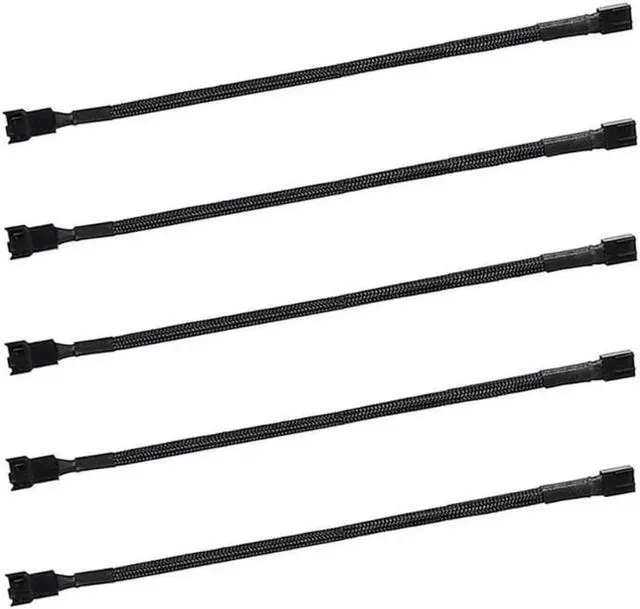 Main image of 5 Pack- 11.8 inch PWM Fan Extension Cable PC Fan Extension Cable Compatible with ATX Case 3 Pin & 4 Pin Cooling Fans Durable Black Nylon Braided Case Fan Extension Cable