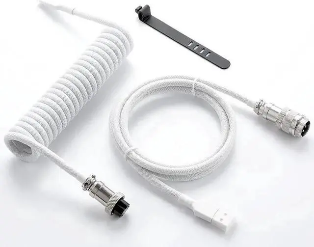 Main image of GunMjo Pro Custom Coiled USB C Cable for Gaming Keyboard, Double-Sleeved Mechanical Keyboard Cable with Detachable Metal Aviator, 1.5M USB-C to USB-A, White Color