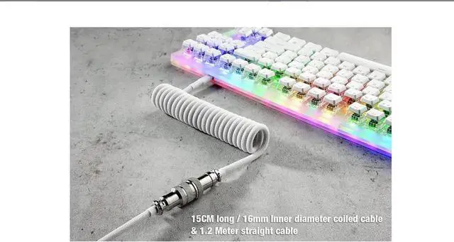 Alt view image 6 of 6 - GunMjo Pro Custom Coiled USB C Cable for Gaming Keyboard, Double-Sleeved Mechanical Keyboard Cable with Detachable Metal Aviator, 1.5M USB-C to USB-A, White Color