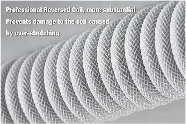 Alt view image 2 of 6 - GunMjo Pro Custom Coiled USB C Cable for Gaming Keyboard, Double-Sleeved Mechanical Keyboard Cable with Detachable Metal Aviator, 1.5M USB-C to USB-A, White Color