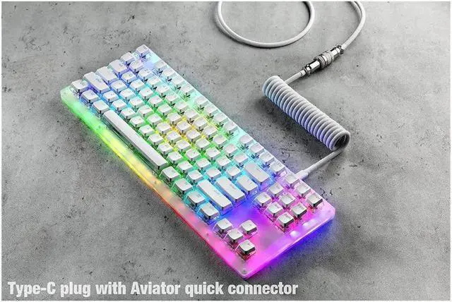 Alt view image 3 of 6 - GunMjo Pro Custom Coiled USB C Cable for Gaming Keyboard, Double-Sleeved Mechanical Keyboard Cable with Detachable Metal Aviator, 1.5M USB-C to USB-A, White Color