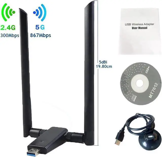 Main image of 1x 1200M 11AC dual band wireless WIFI, with USB 3.0 WIFI Extension Cable External 2*3dBi Antenna
