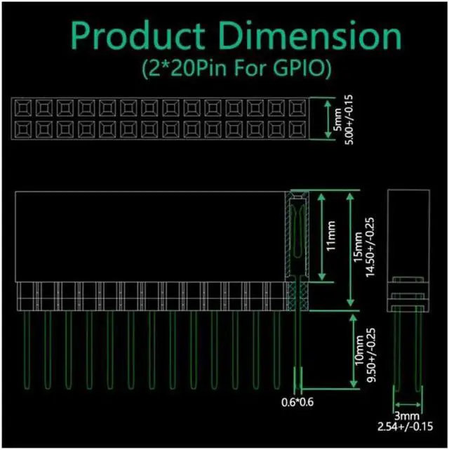Alt view image 4 of 4 - 40Pin GPIO Connector 2x20-pin(40Pin) Extra Tall Female Stacking Header for Raspberry Pi A+ Pi Model B+ Pi 2 3 4B w/ Acrylic Base