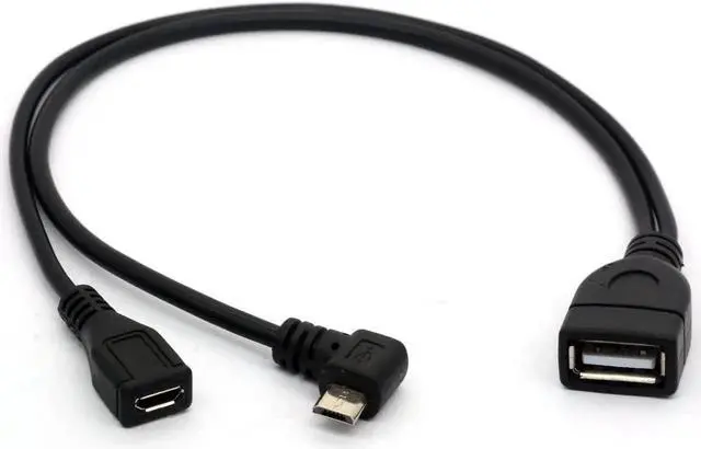 Alt view image 4 of 4 - Micro USB Y Splitter Cable OTG Power Enhancer Cord USB 2.0 A Female to 90 Degree Micro USB Male and Straight Micro Female On-The-Go Adapter (Micro Male 90Degree)