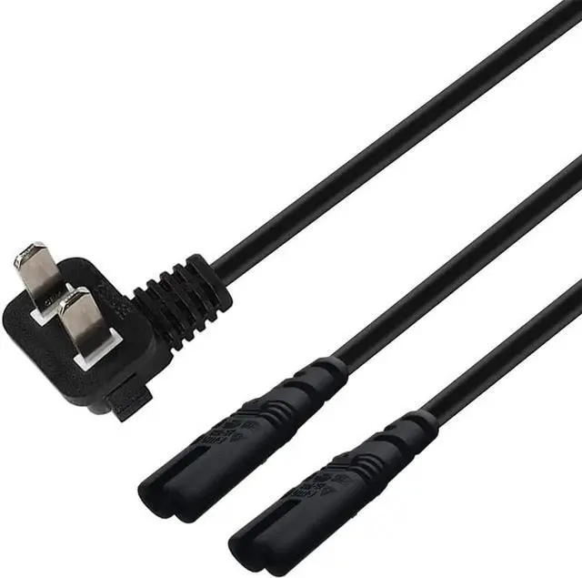 Main image of 6FT Non-Polarized AC Power Cord 2 Prong 1-15p to Dual C8 Figure 8 Power Cable CCC Listed Universal Replacement Wall Cable (90 Degree Angle)