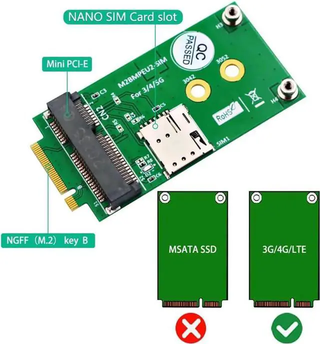 Alt view image 5 of 7 - NGFF M.2 Key B to Mini PCI-E Adapter for 3G/4G/5G GSM LTE Module Mini PCIe Card to Desktop PC (with SIM Card Slot)