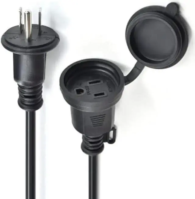 Alt view image 2 of 3 - Outdoor Power Outlet,Weatherproof Waterproof Rubber Cover,Short Power Extension Cord,16AWG/13A,3 Prong Male Plug to Female Extension Cable 1ft/30cm