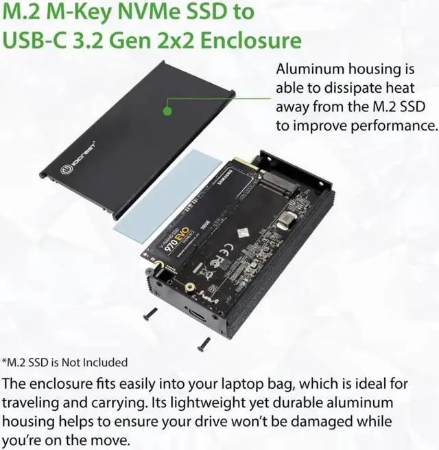 Alt view image 4 of 6 - USB-C 3.2 Gen 2x2 M.2 M-key NVME Gen 3x4 SSD External Enclosure Asmedia Chipset