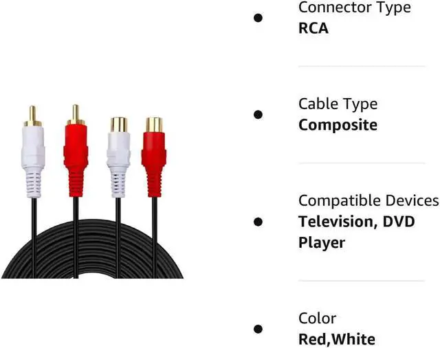 Alt view image 4 of 4 - GHWL 2 RCA Extension Cable,Gold Plated 2 RCA Male to Female Stereo Audio Extension Cable (3ft)